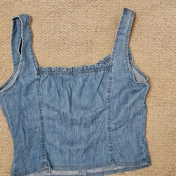 Tank Top New Mix Women's Denim Look sleeveless corset-style crop top size L - Picture 3 of 7